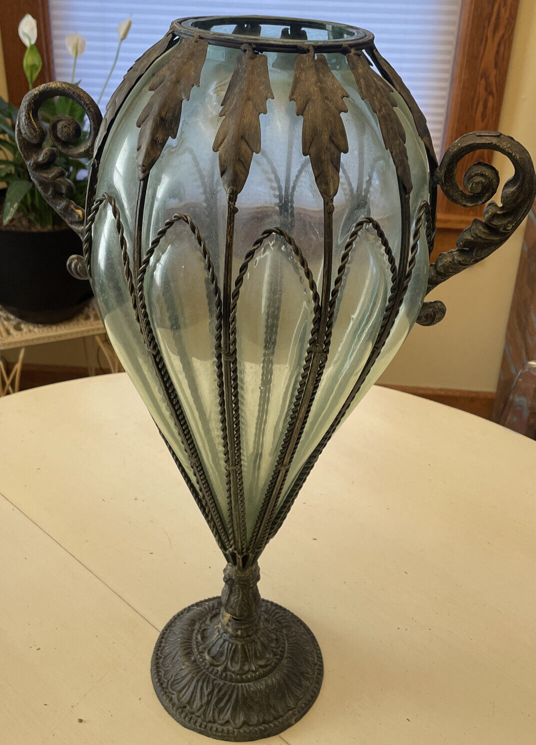 Rare 24" Murano Green Caged Glass Vase 1800s