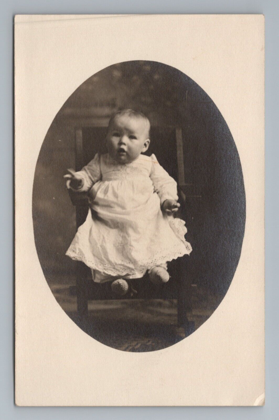 1910s 1920s Baby Dress in Chair Real Photo