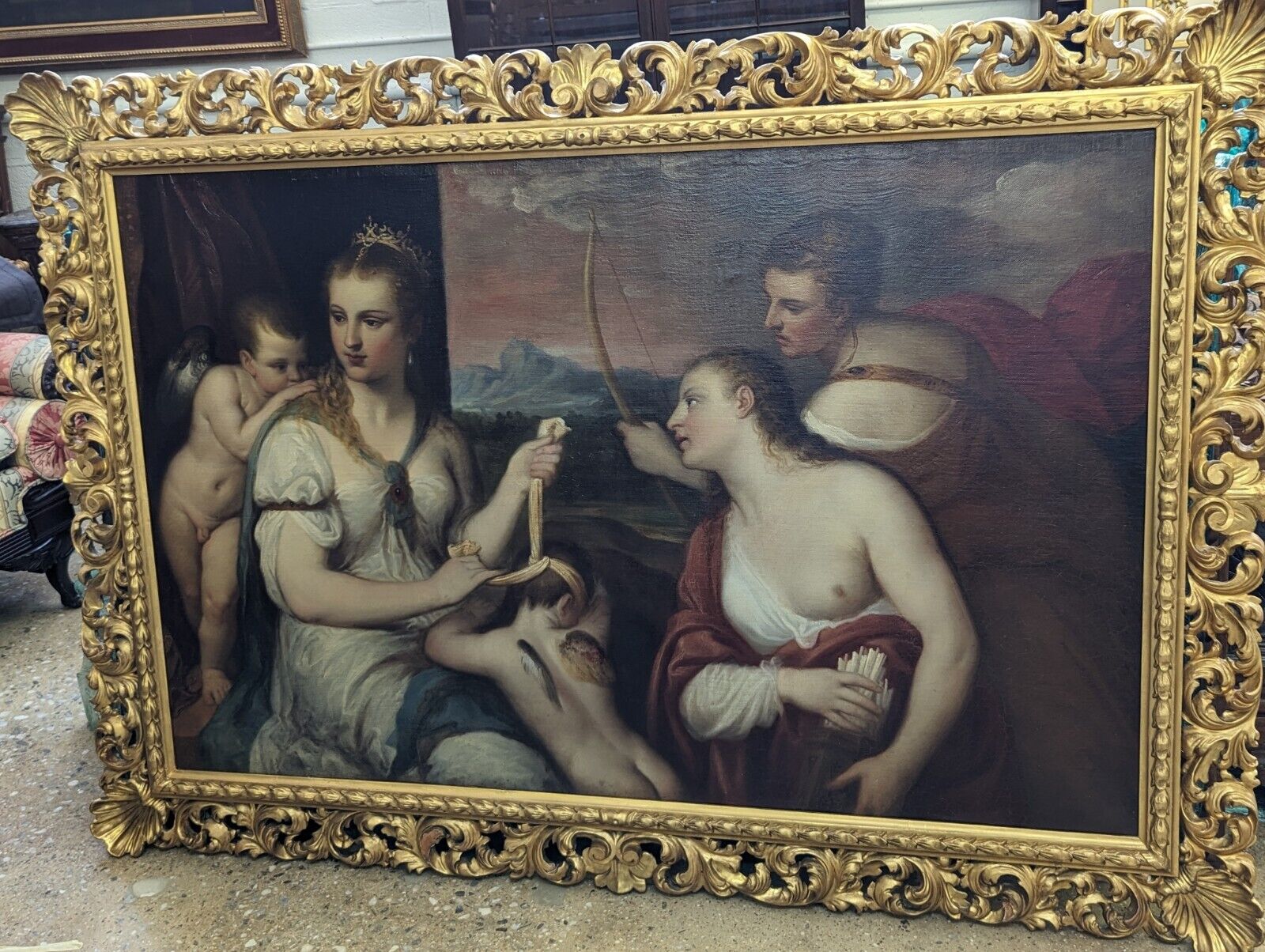 Titian's Venus Blindfolding Cupid - Antique Oil Copy
