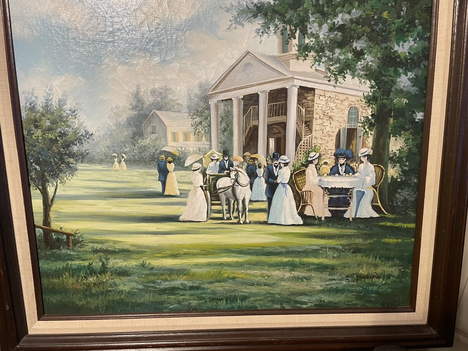 Colonial Scene Oil Painting by J. Perrine 30.5X26.5