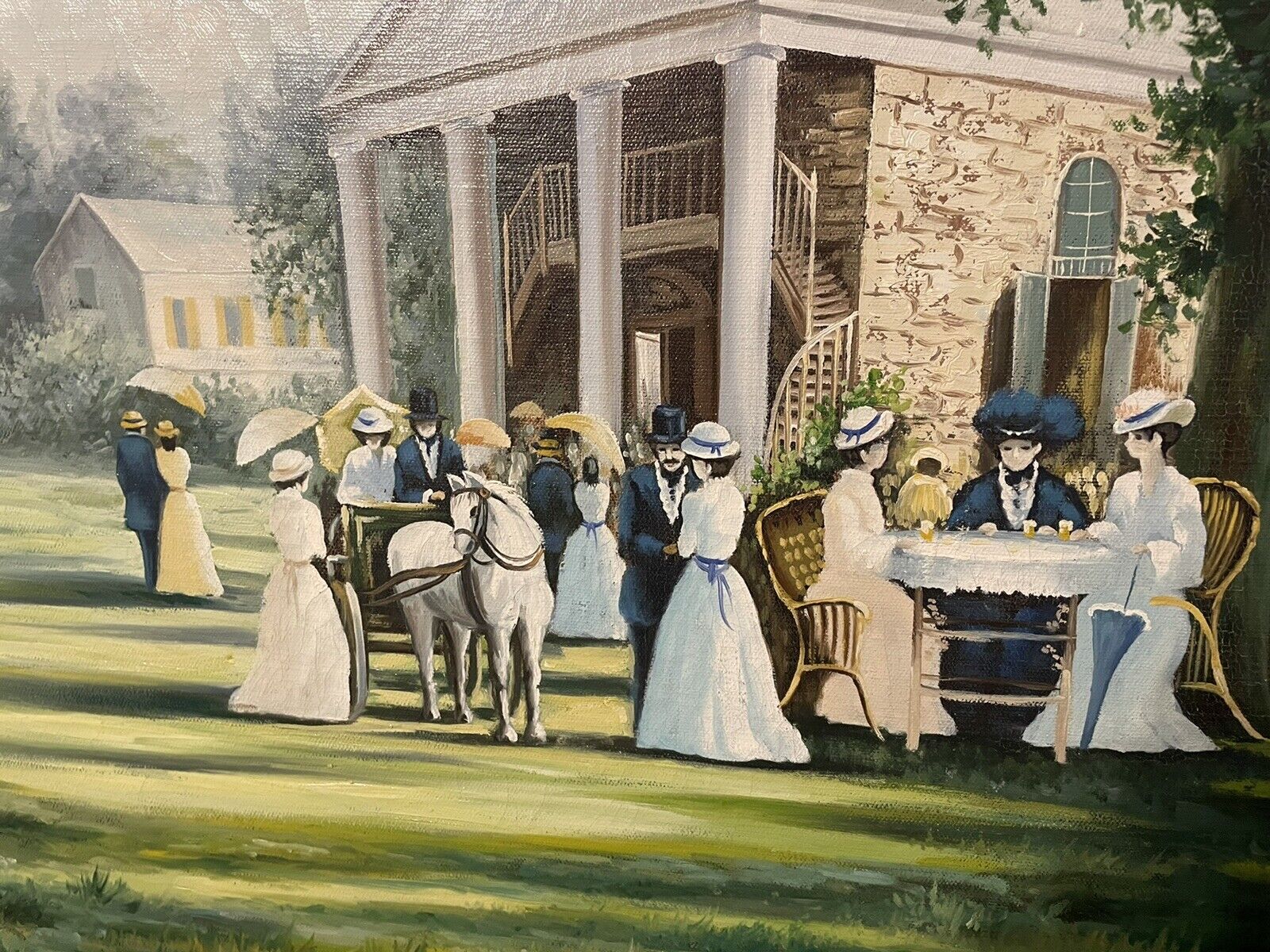 Colonial Scene Oil Painting by J. Perrine 30.5X26.5