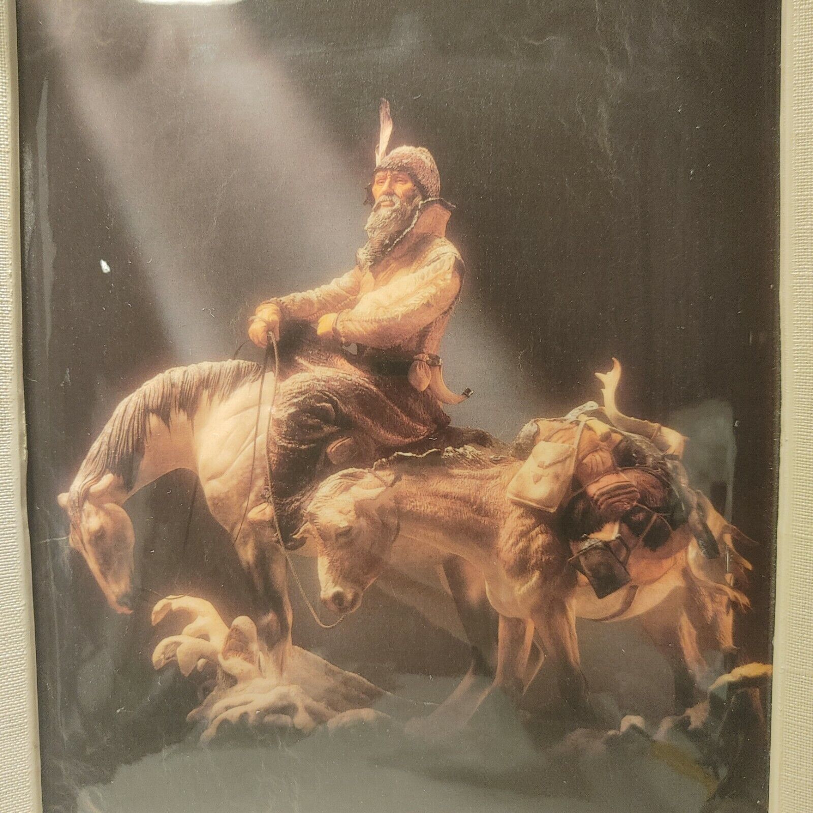 Antique Native American Portrait Painting Fur Trader Nomad