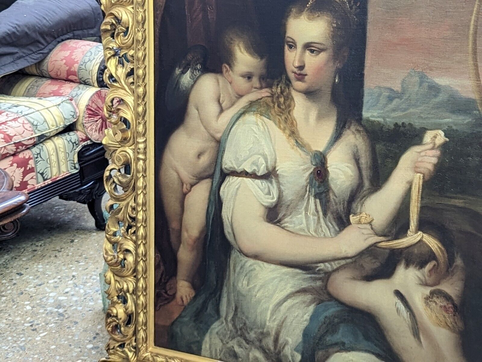 Titian's Venus Blindfolding Cupid - Antique Oil Copy