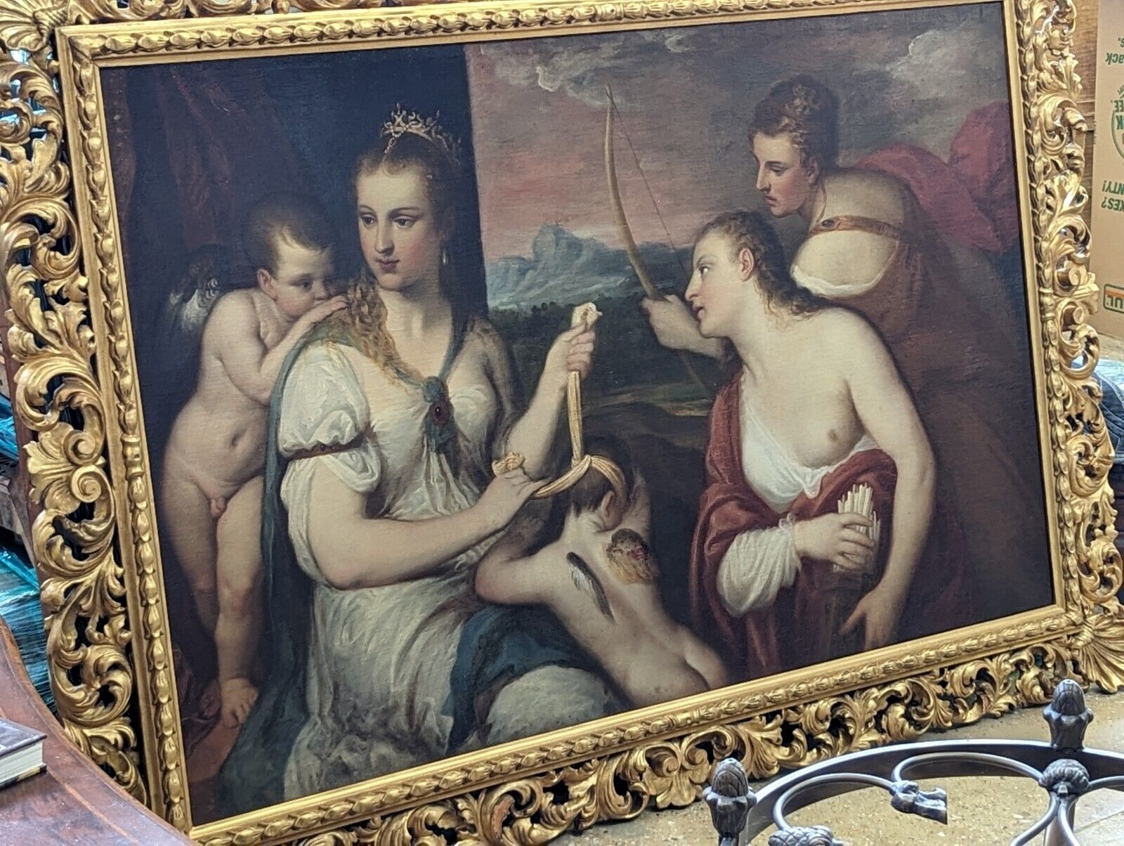 Titian's Venus Blindfolding Cupid - Antique Oil Copy
