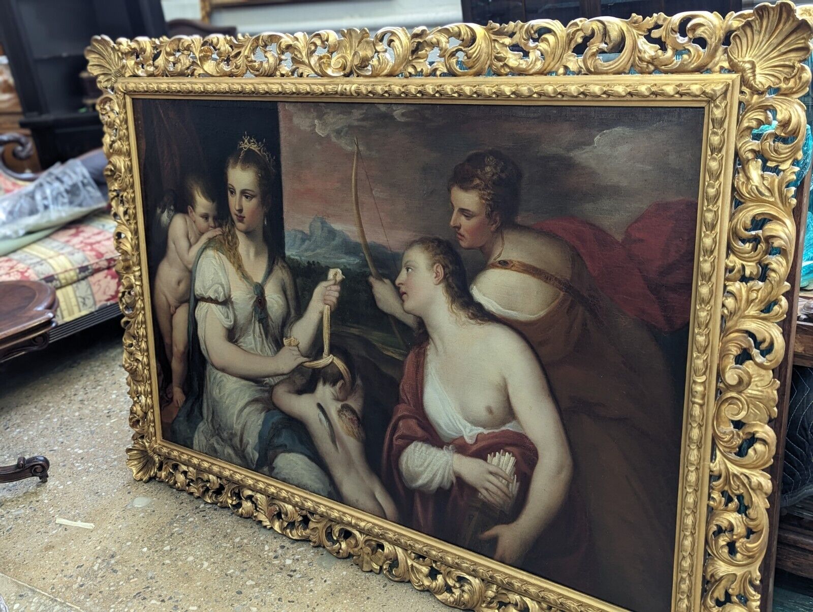 Titian's Venus Blindfolding Cupid - Antique Oil Copy