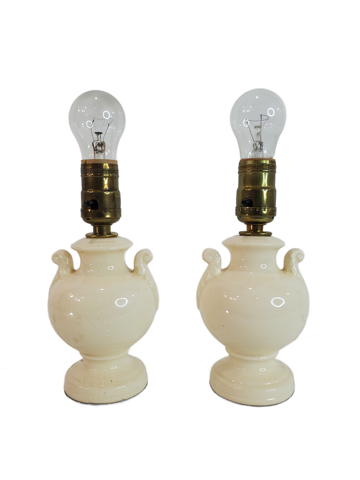 Pair Vintage Petite Ceramic Vanity Table Lamps Early 1900s