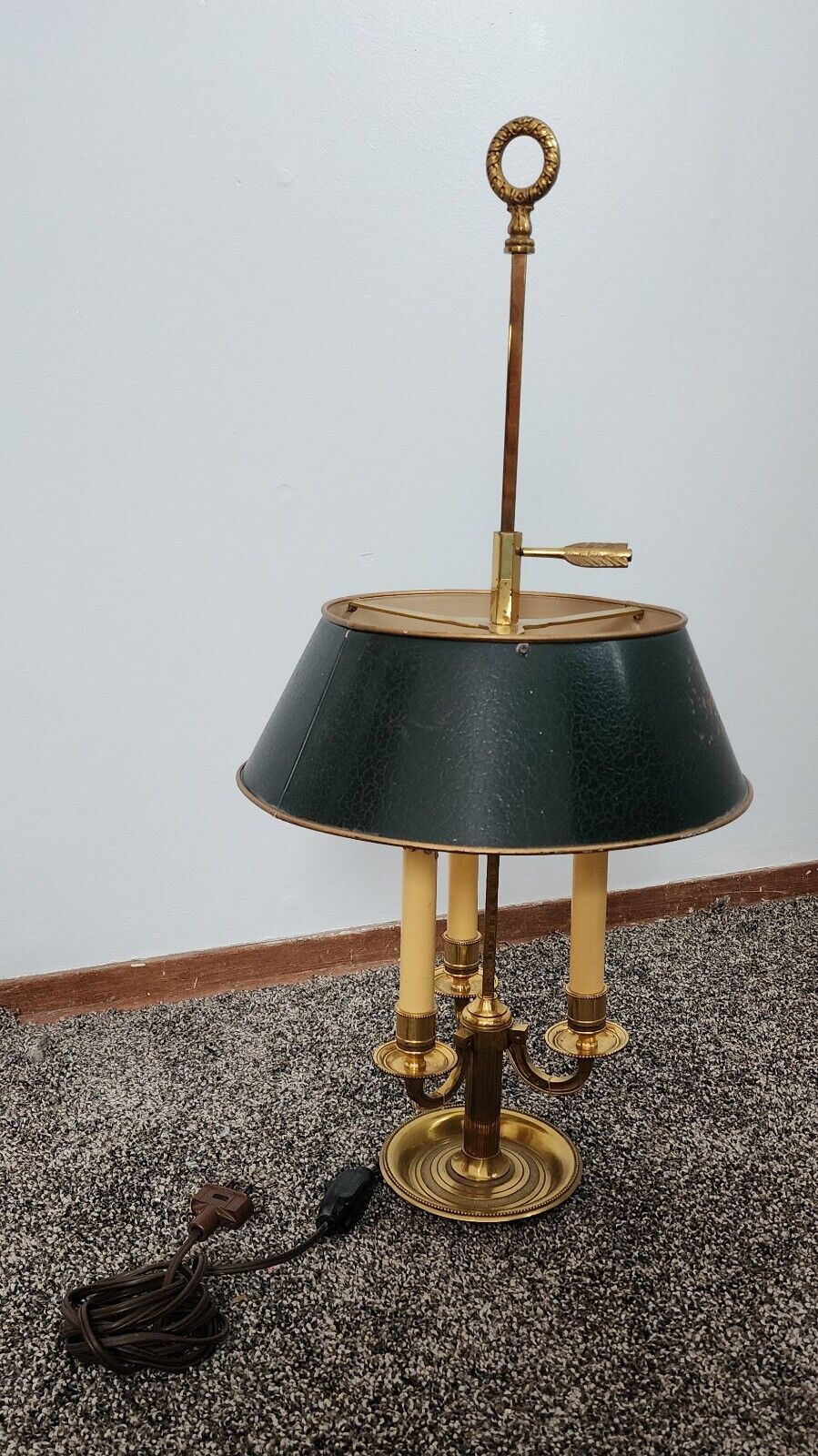 Antique Solid Brass French Bouillotte Lamp With Three Arms And Shade