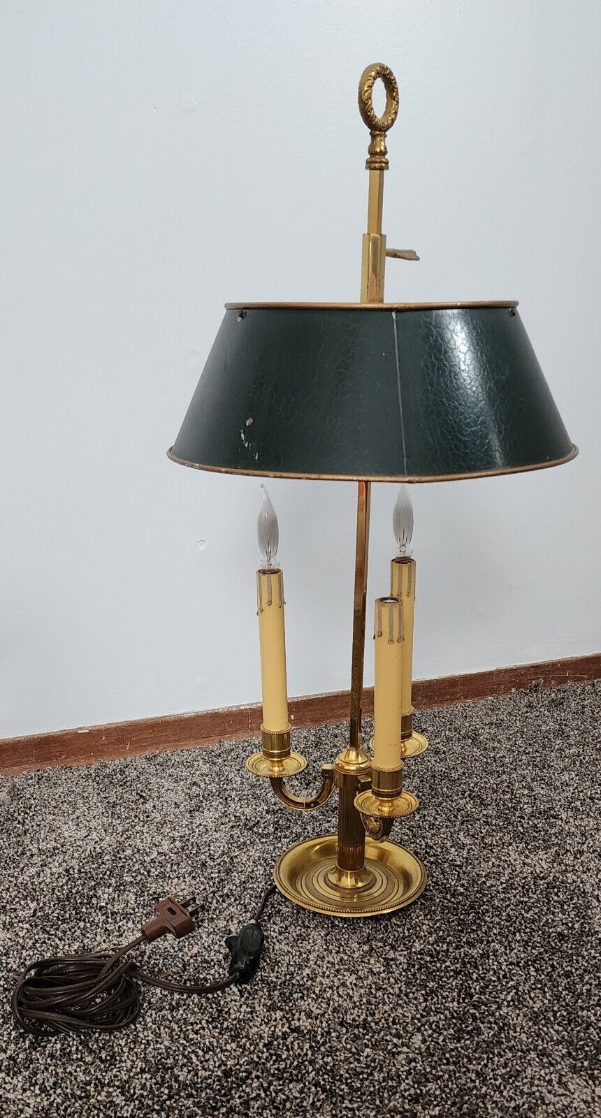 Antique Solid Brass French Bouillotte Lamp With Three Arms And Shade