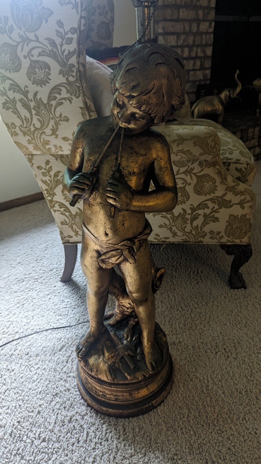 Vintage Auguste Moreau: Boy with Flute Pan - Spelter Lamp Bronze Finish 38" Tall