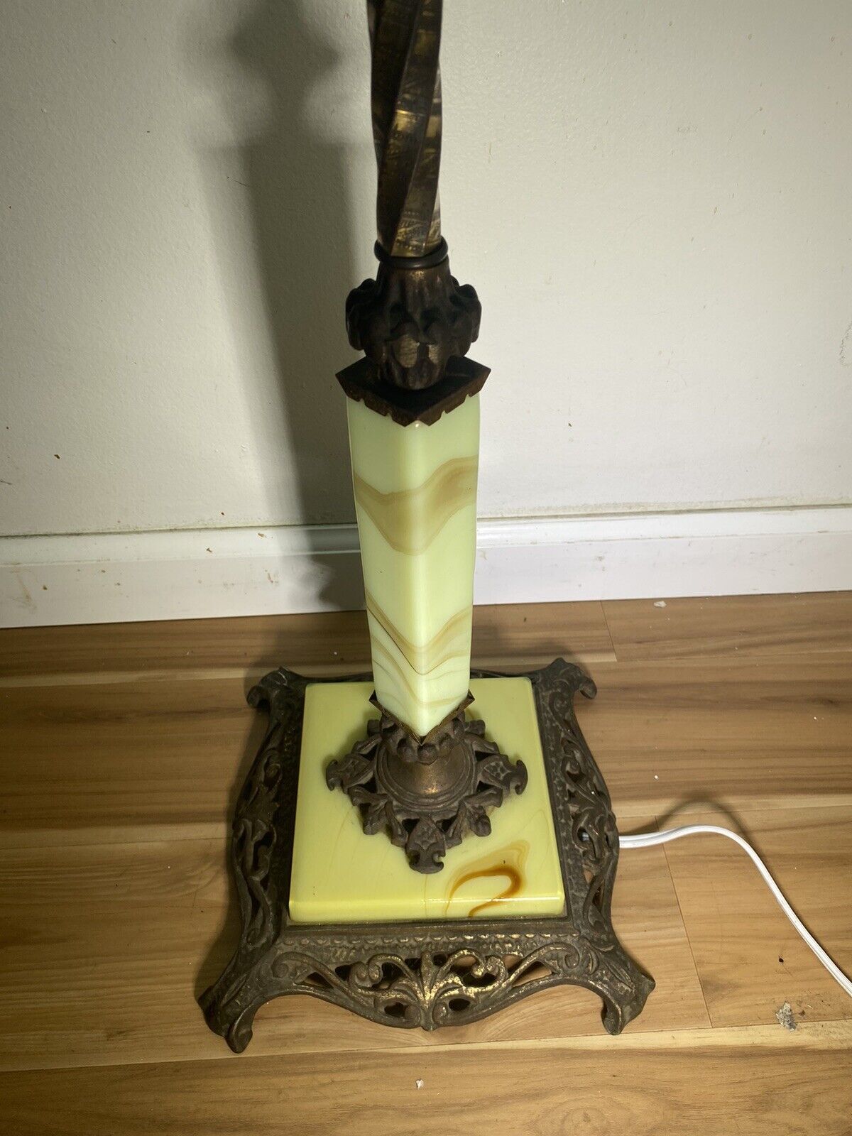Early 1900s Jadeite & Uranium ~ Glass ~ Standing Floor Lamp 60”. Read Below