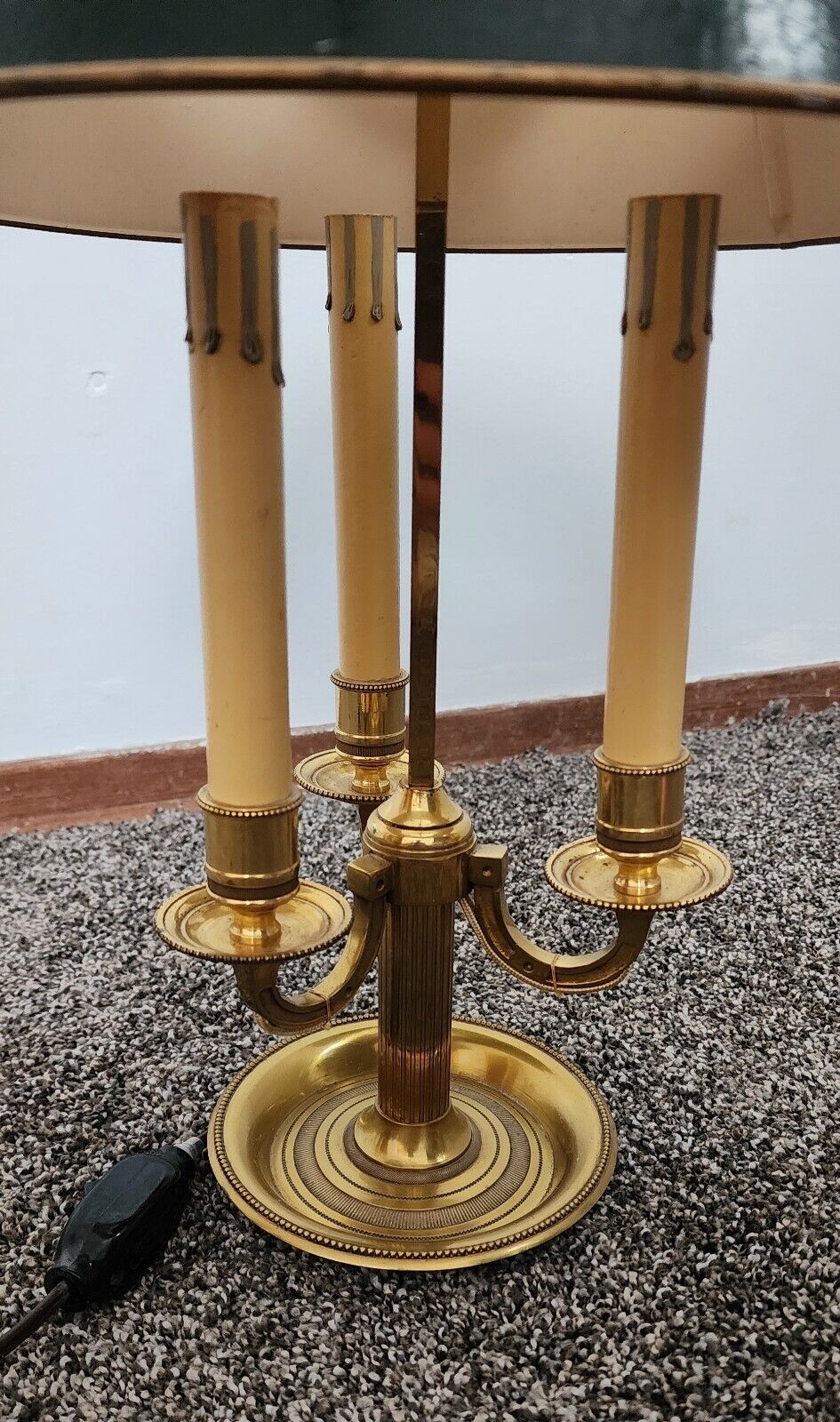 Antique Solid Brass French Bouillotte Lamp With Three Arms And Shade