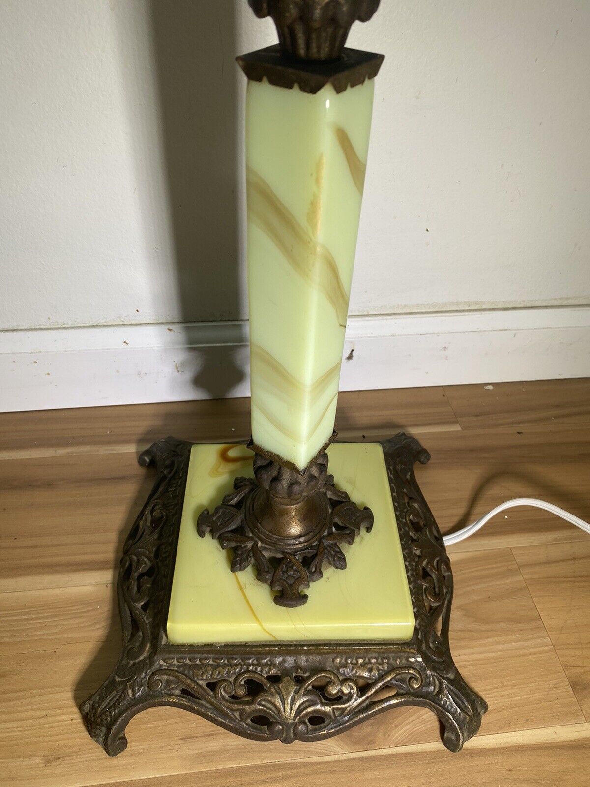 Early 1900s Jadeite & Uranium ~ Glass ~ Standing Floor Lamp 60”. Read Below