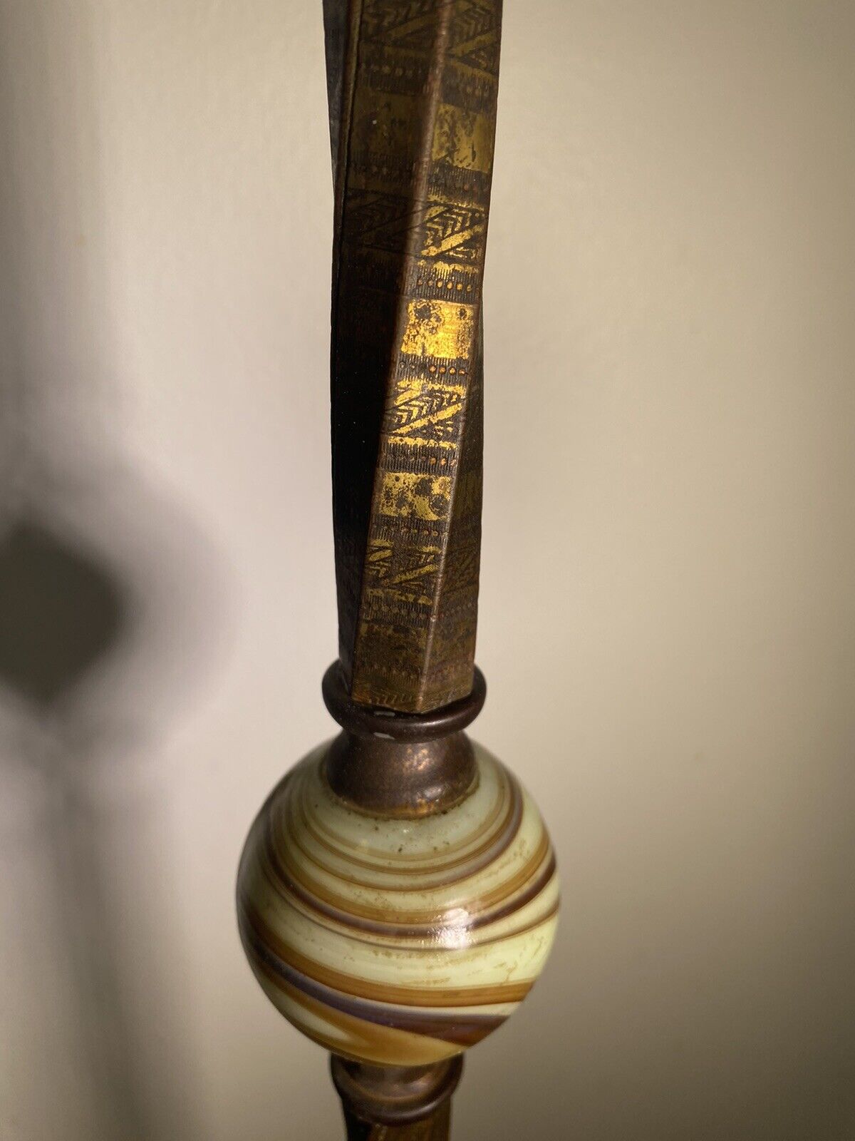Early 1900s Jadeite & Uranium ~ Glass ~ Standing Floor Lamp 60”. Read Below
