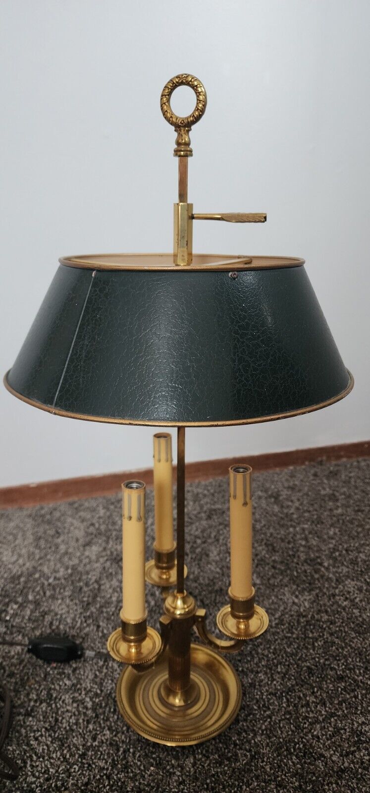 Antique Solid Brass French Bouillotte Lamp With Three Arms And Shade