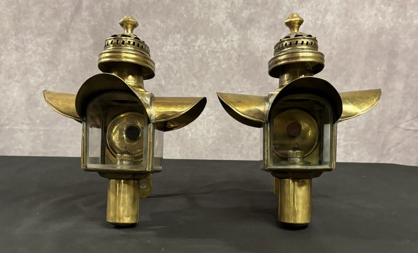 Antique Brass Carriage Lamps Headlamps Vintage Early 1900s Oil Burners & Mounts