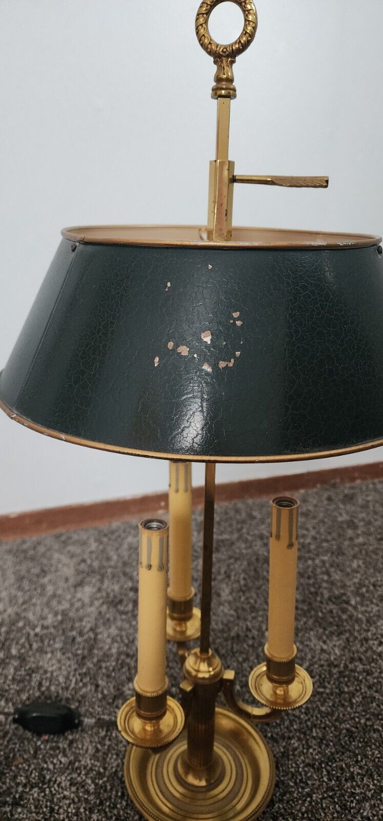 Antique Solid Brass French Bouillotte Lamp With Three Arms And Shade