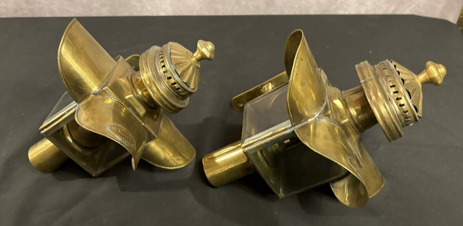 Antique Brass Carriage Lamps Headlamps Vintage Early 1900s Oil Burners & Mounts