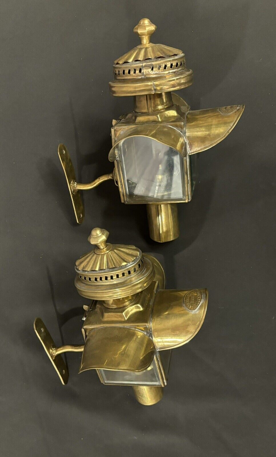 Antique Brass Carriage Lamps Headlamps Vintage Early 1900s Oil Burners & Mounts