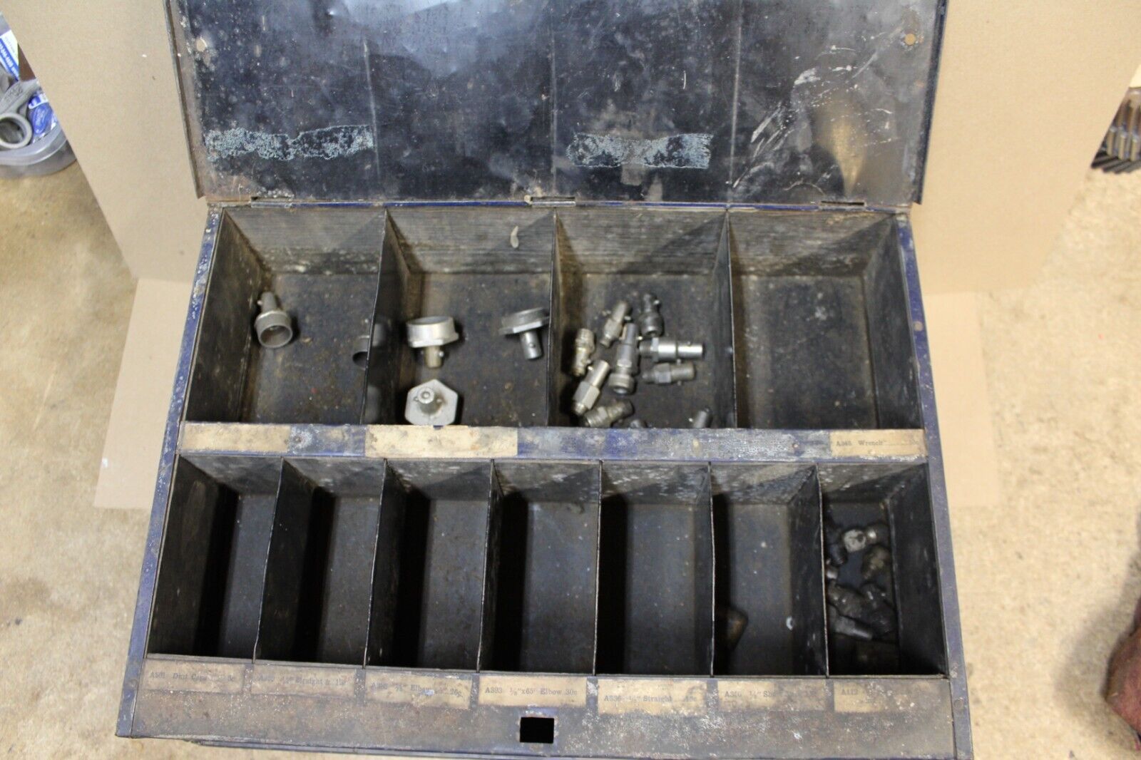 1920s 1930s Alemite-Zerk Grease Fitting Display Cabinet with Drawer