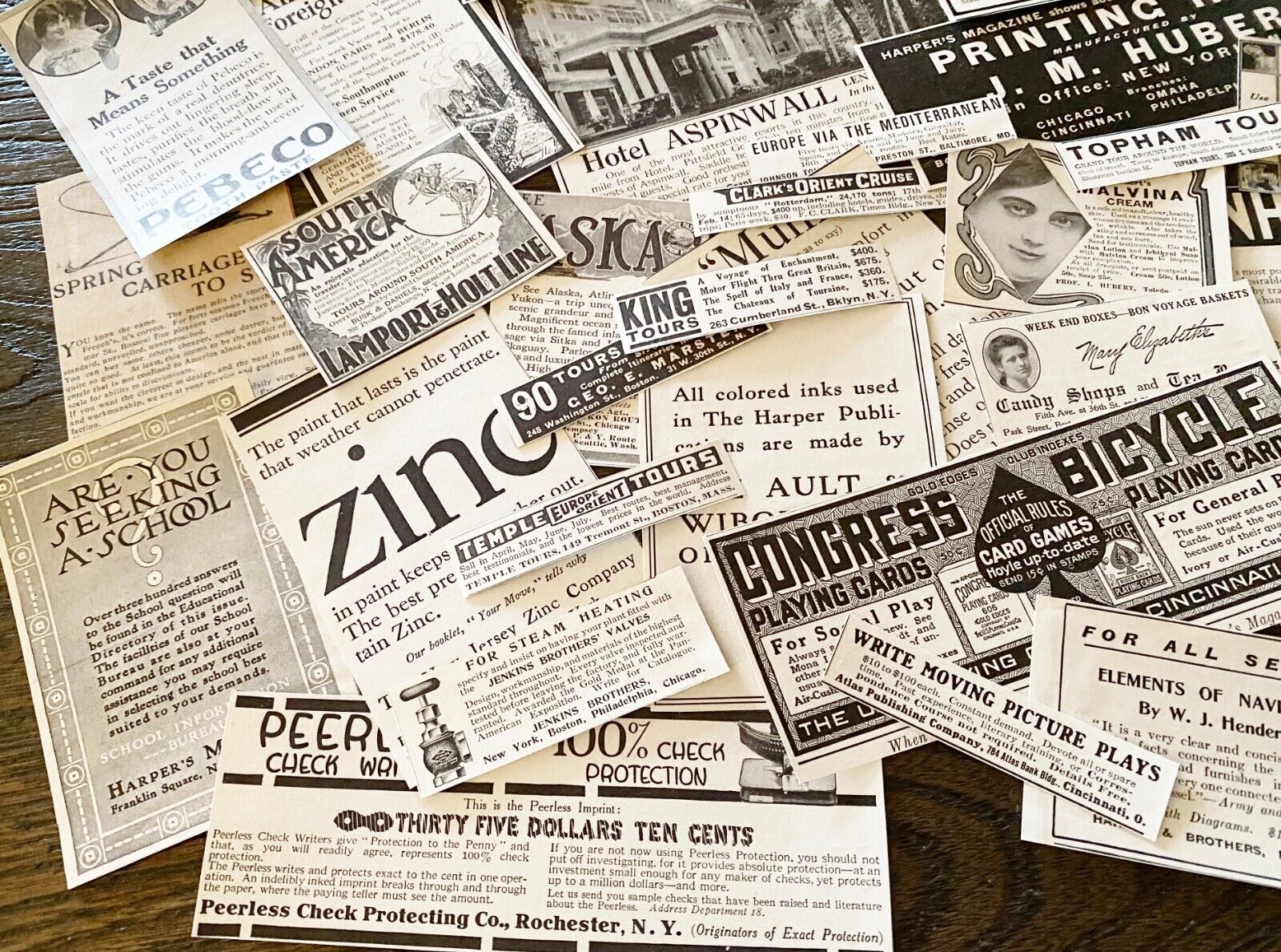 50pc! Antique c1900s Old Magazine Print Ad Clippings~Vtg Paper Craft Scrap Lot K