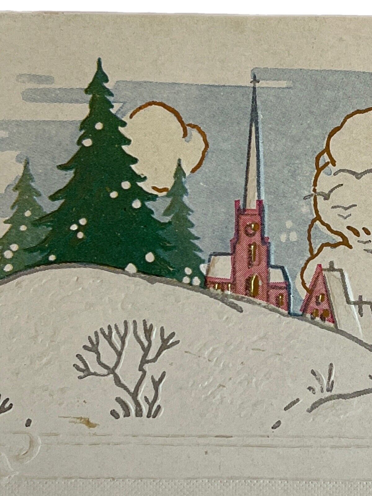 Antique Early 1900s Ephemera Postcard Embossed New Years Winter Country Church