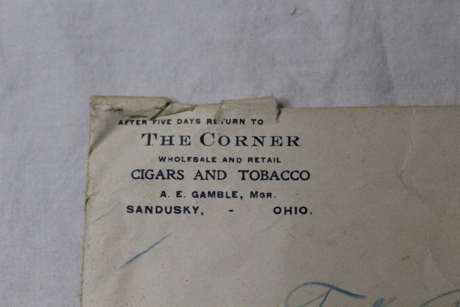  1900's Advertising Envelope The Corner Wholesale Cigars & Tobacco Antique