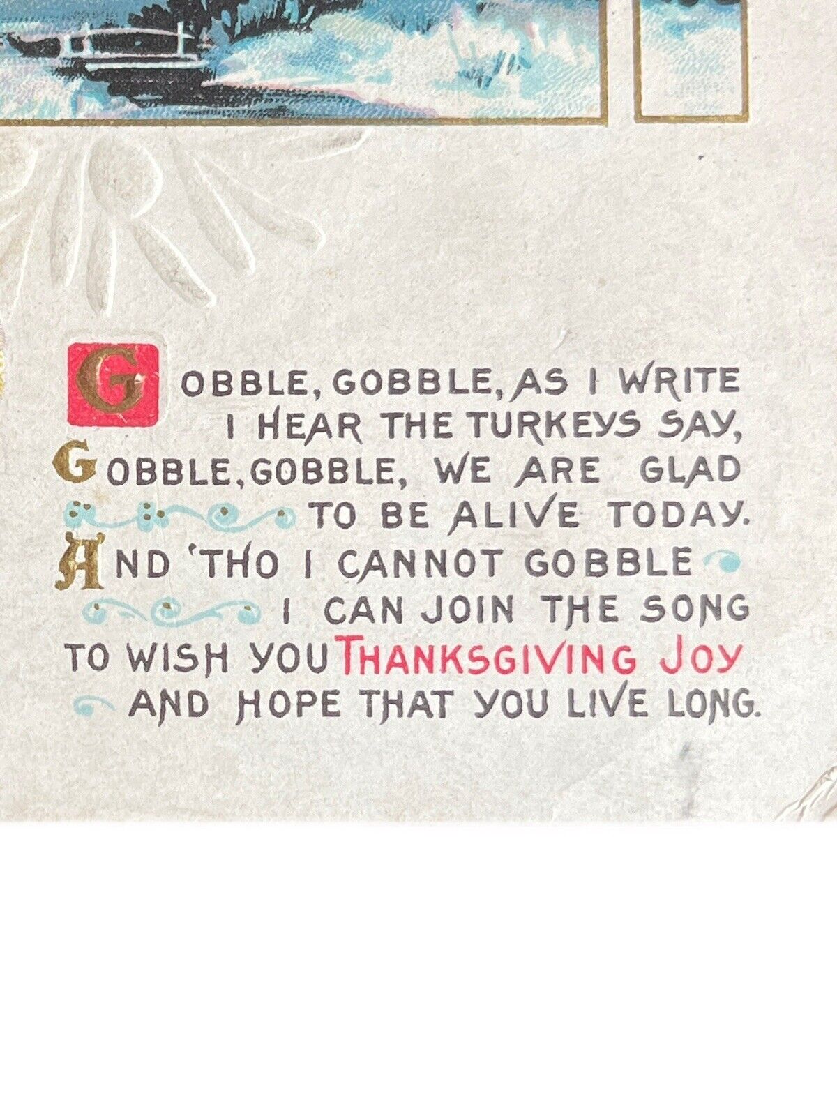 Antique Posted Thanksgiving Turkey 1900s Ephemera Embossed No Stamp Postcard SEE