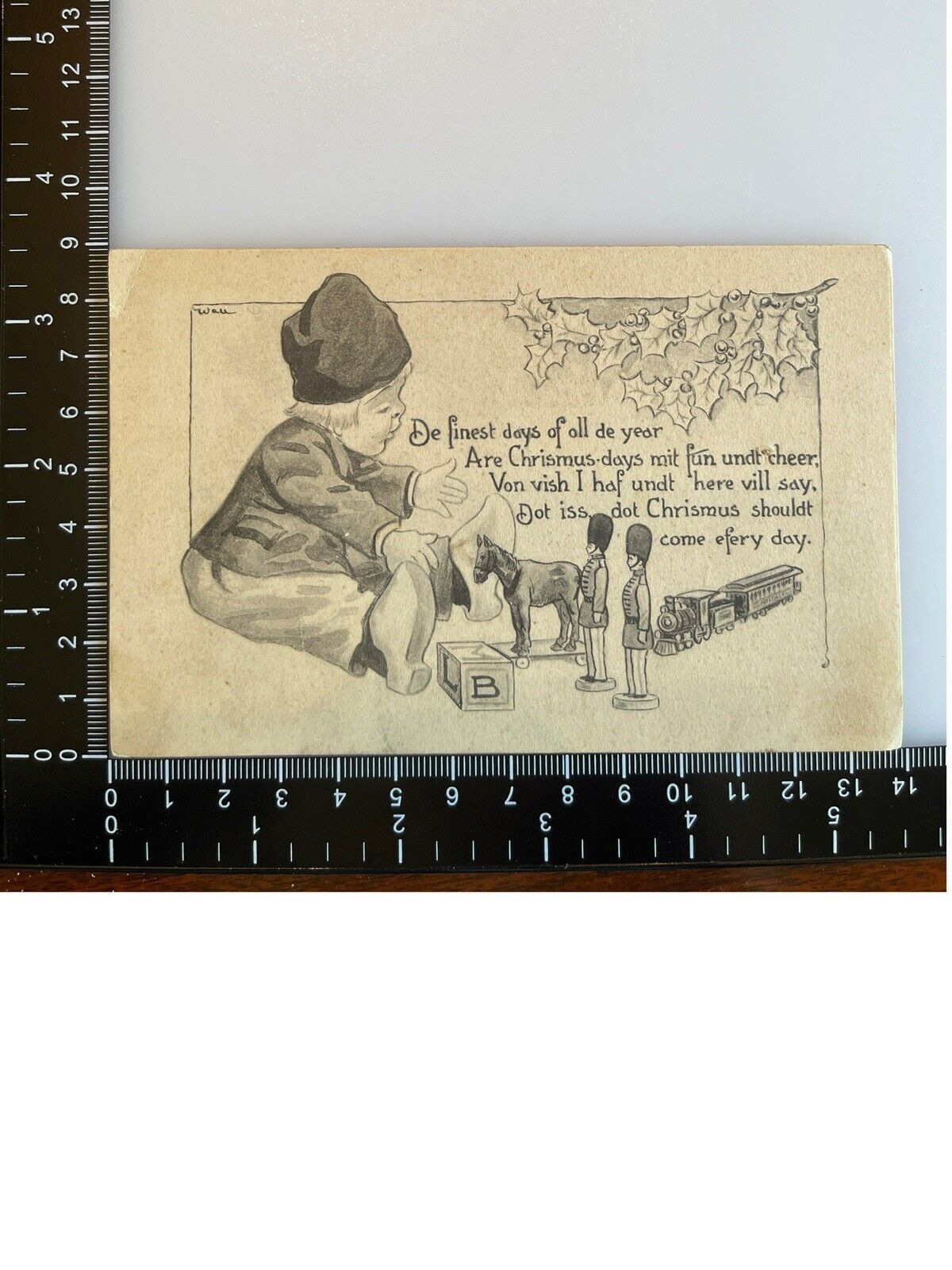 Antique Postcard Christmas Early 1900s Ephemera Dutch Boy Playing With Toys SEE