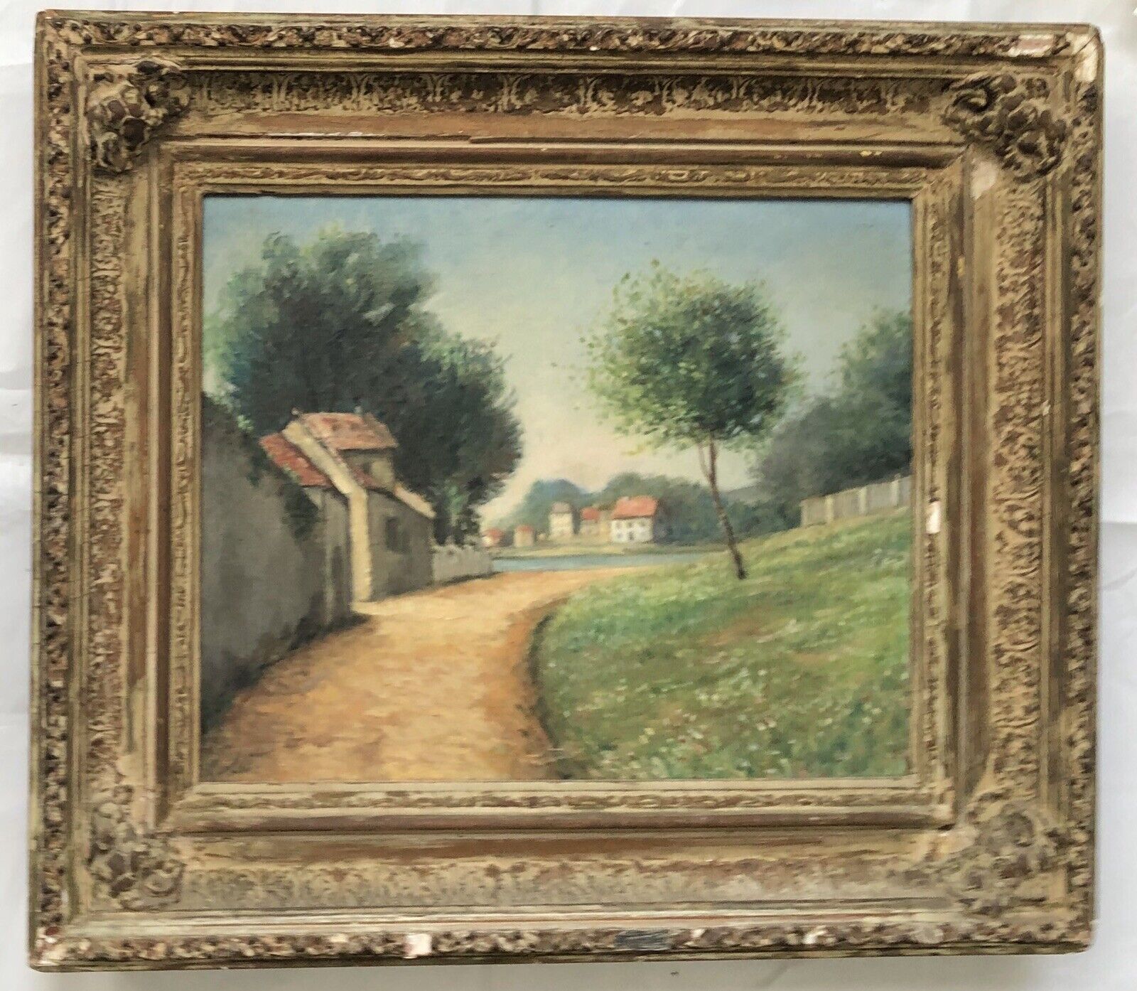 French antique oil painting: G. MORLET NORMANDY LANDSCAPE
