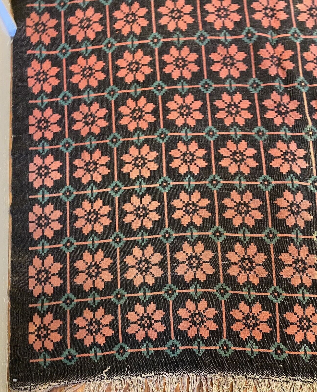 1800s Antique Wool Ingrain Flat Weave Rug