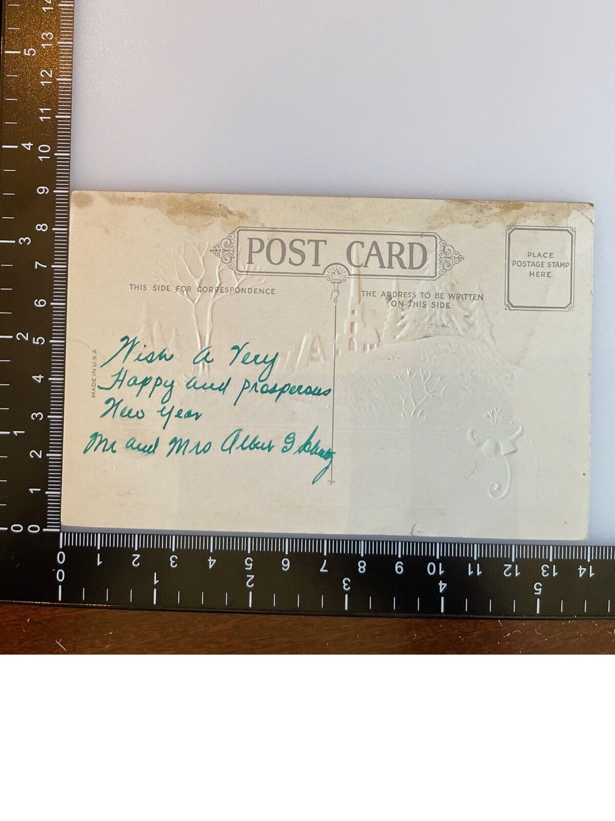 Antique Early 1900s Ephemera Postcard Embossed New Years Winter Country Church
