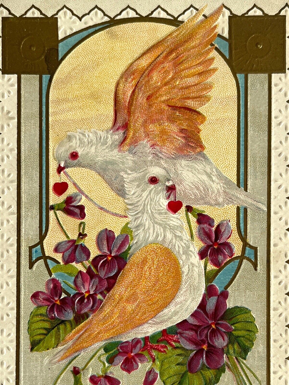 Antique Early 1900s Ephemera Embossed Unposted Signed Postcard White Doves SEE