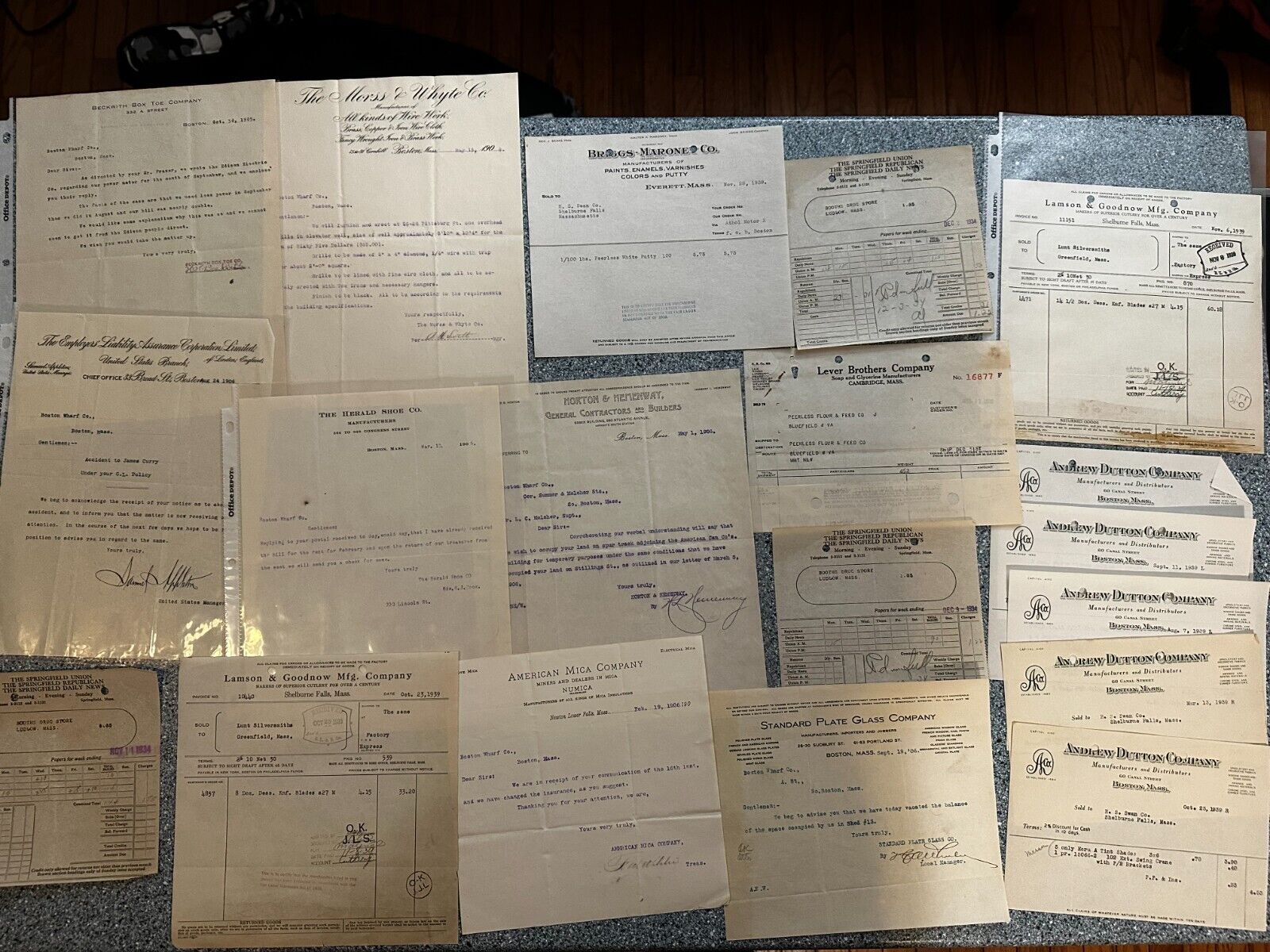 Massachusetts Area Ephemera Lot 19 Pieces Early 1900s Receipts Boston Wharf 