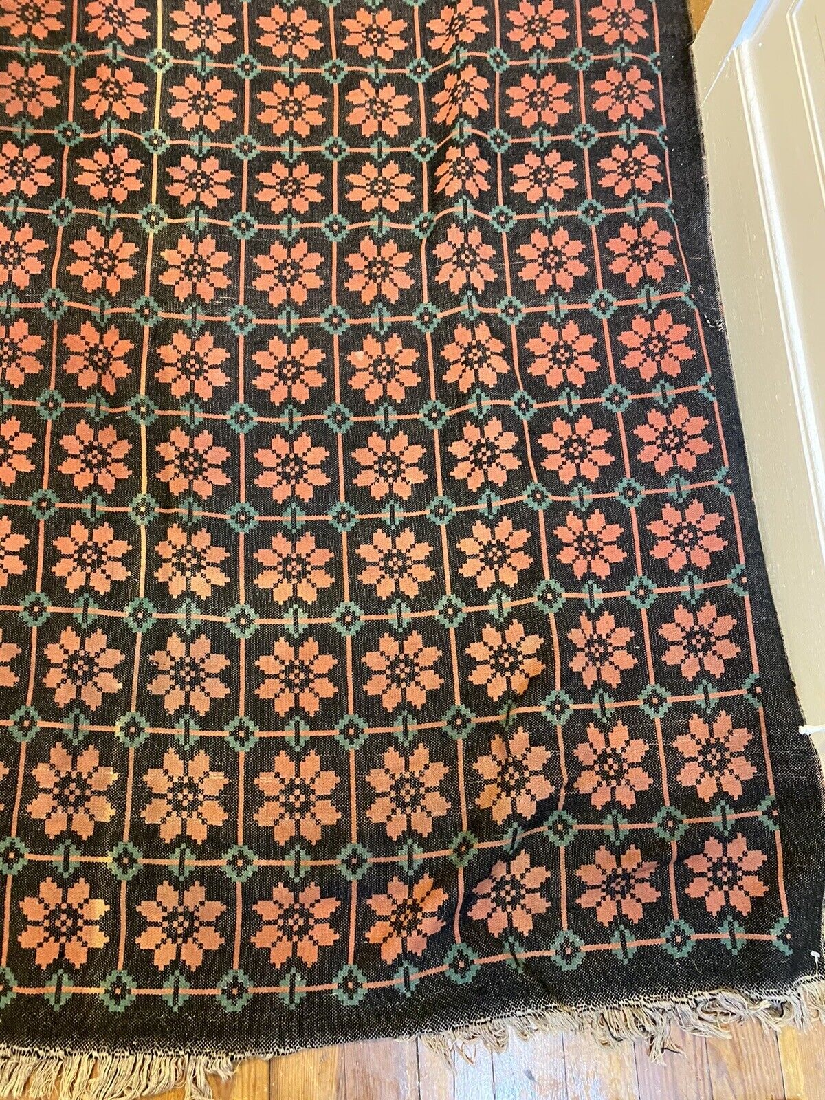1800s Antique Wool Ingrain Flat Weave Rug