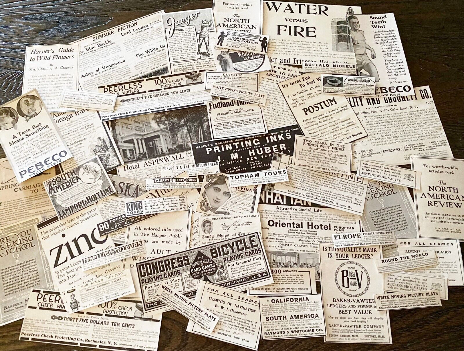 50pc! Antique c1900s Old Magazine Print Ad Clippings~Vtg Paper Craft Scrap Lot K