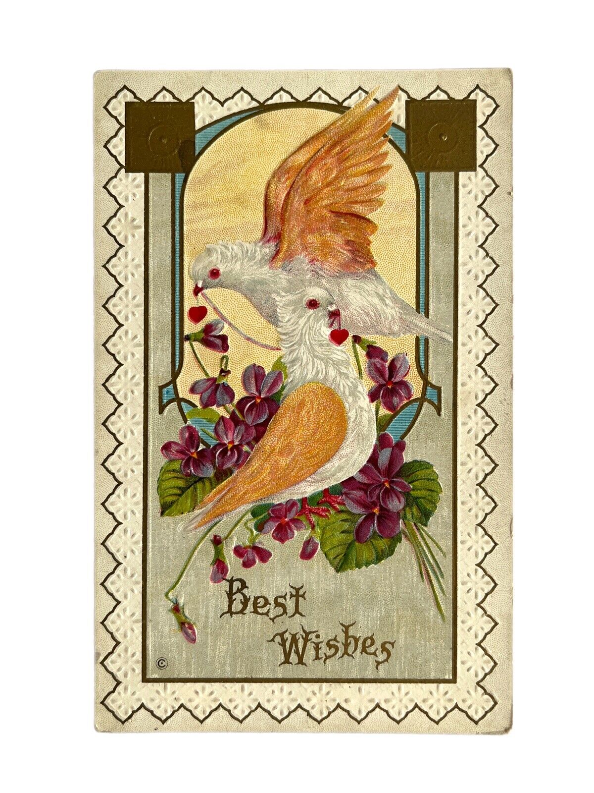 Antique Early 1900s Ephemera Embossed Unposted Signed Postcard White Doves SEE