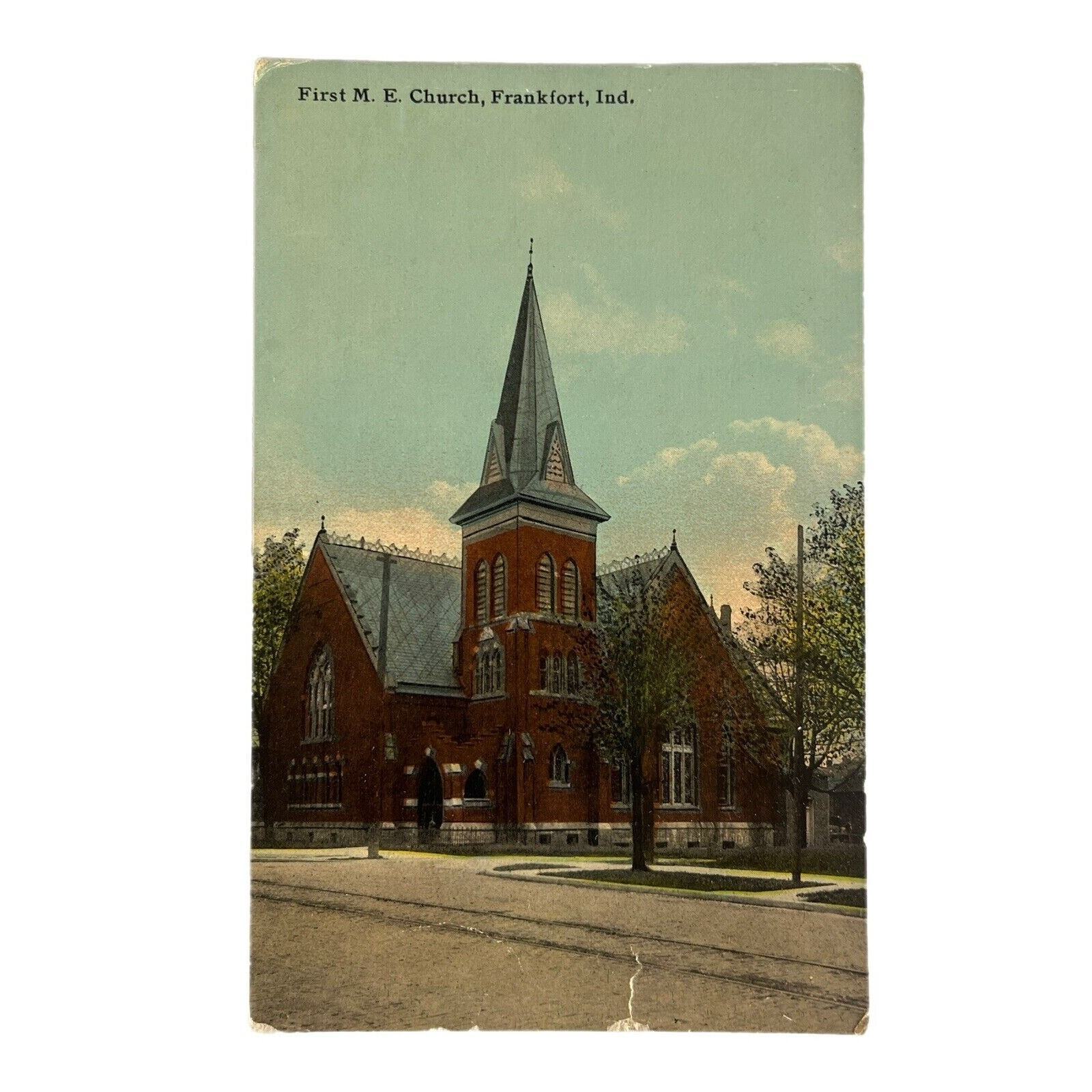 Antique Early 1900s Ephemera Lithograph Postcard First M.E. Church Frankfurt, IN