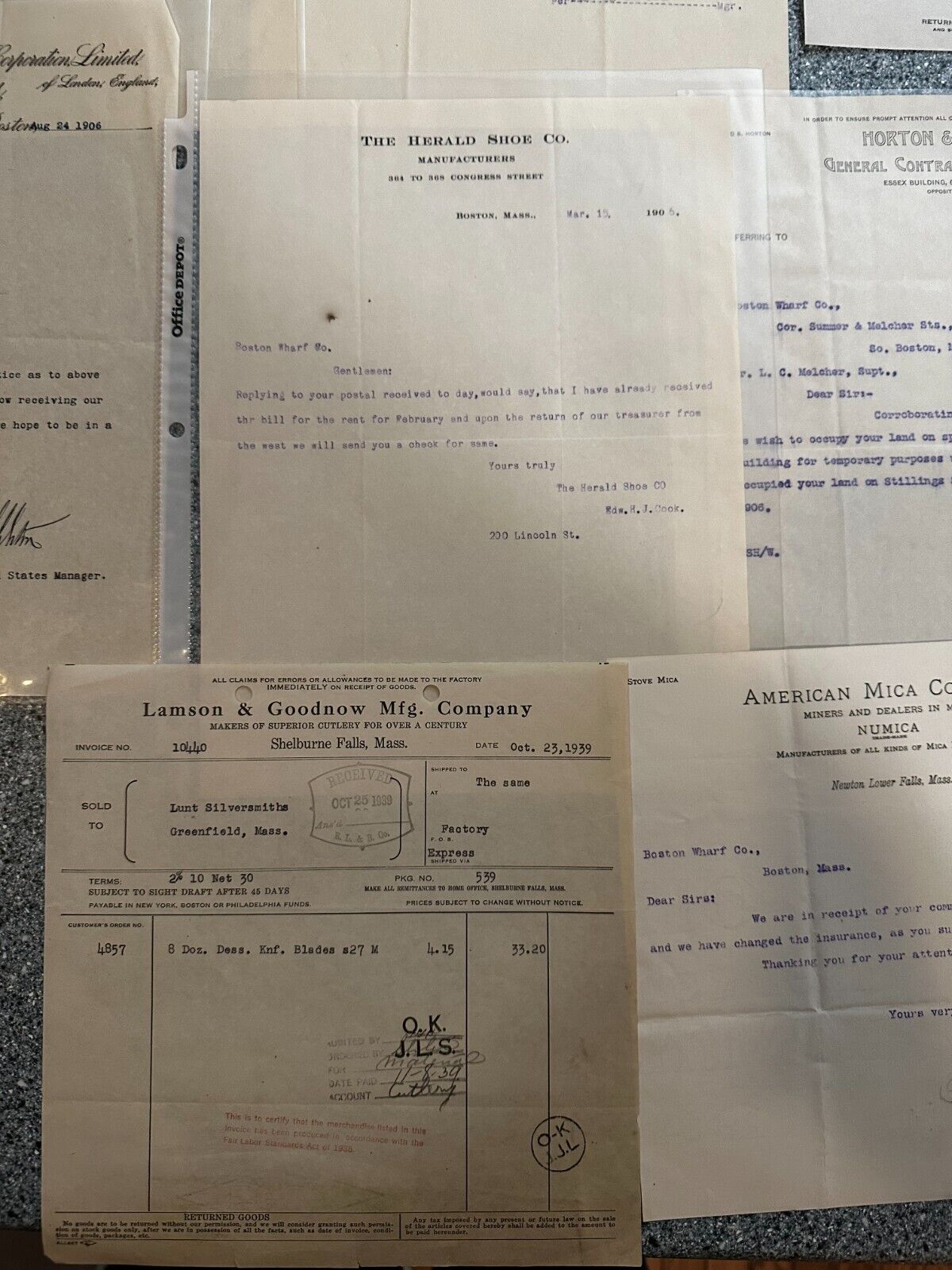 Massachusetts Area Ephemera Lot 19 Pieces Early 1900s Receipts Boston Wharf 