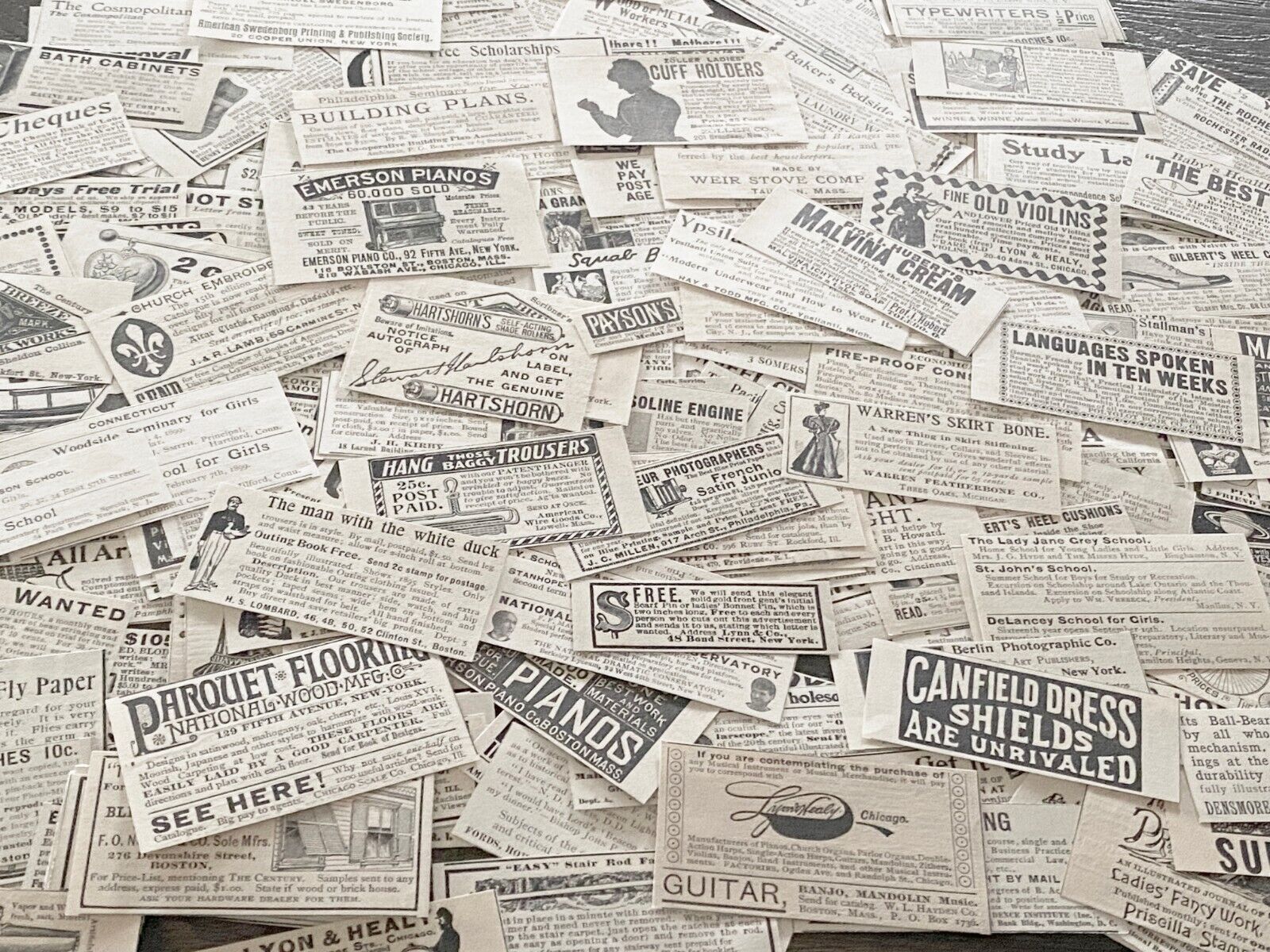 50 c1890-1900s SMALL PRINT ADS Old Magazine Clippings~Vtg Paper Craft Supply Lot