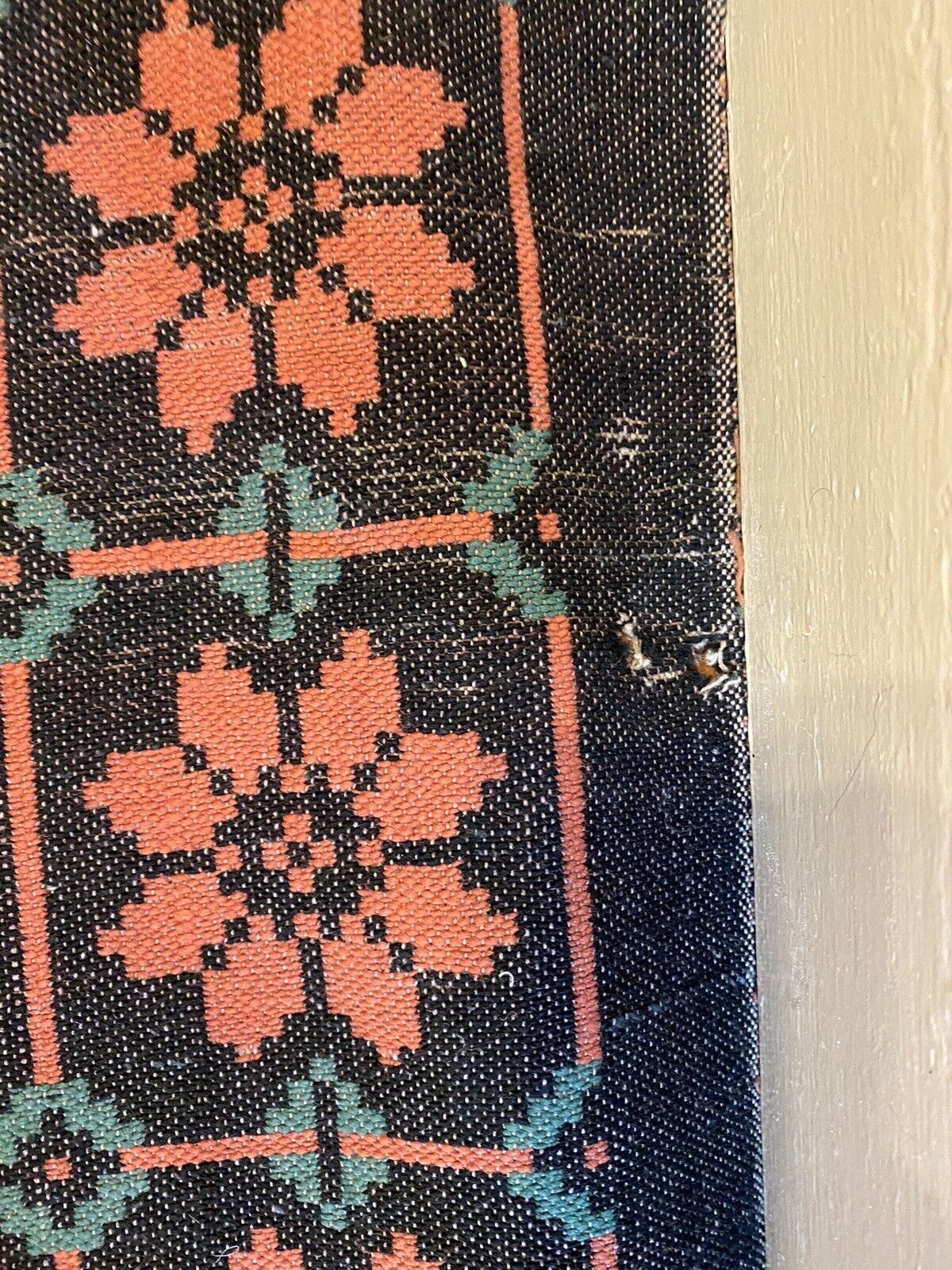 1800s Antique Wool Ingrain Flat Weave Rug