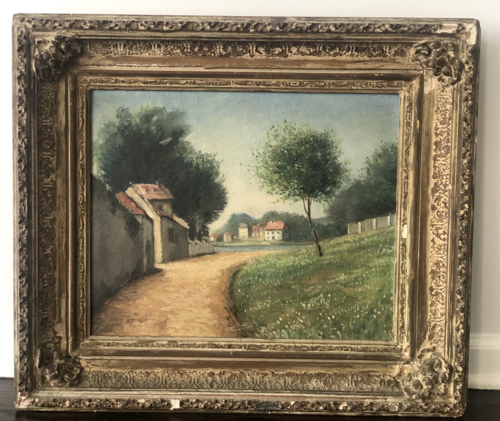 French antique oil painting: G. MORLET NORMANDY LANDSCAPE