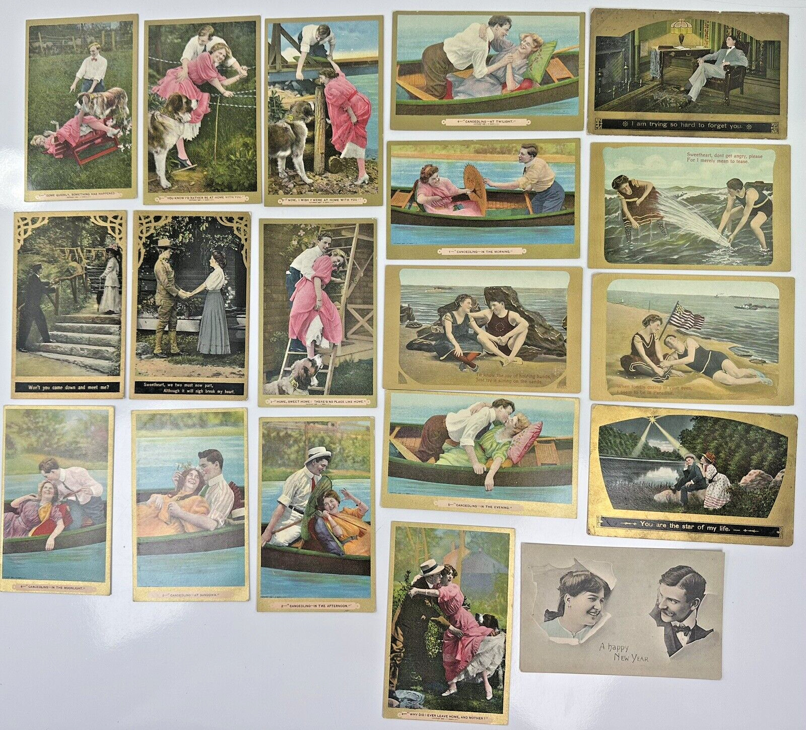 LOVE Theme early 1900's Antique Postcards - Lot of 19 Crafts Ephemera Paper