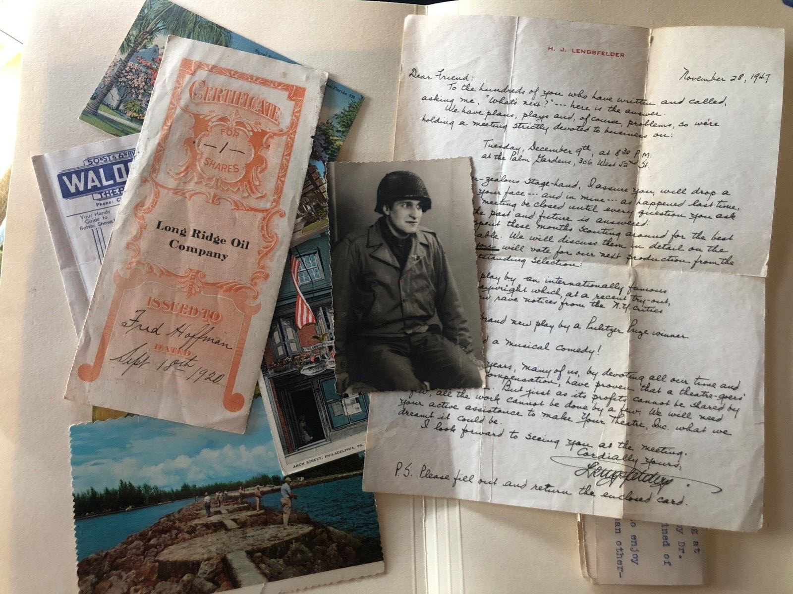 1900s-40s Ephemera Lot Letter WW1 Photo Stock Certificate Deposition Postcards