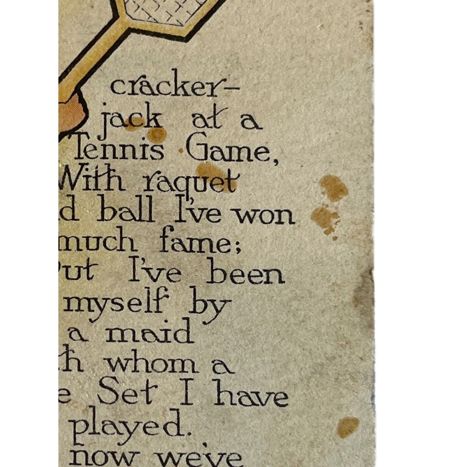 Antique Early 1900s Ephemera Valentine Postcard Tennis Player Boy Love Poem SEE