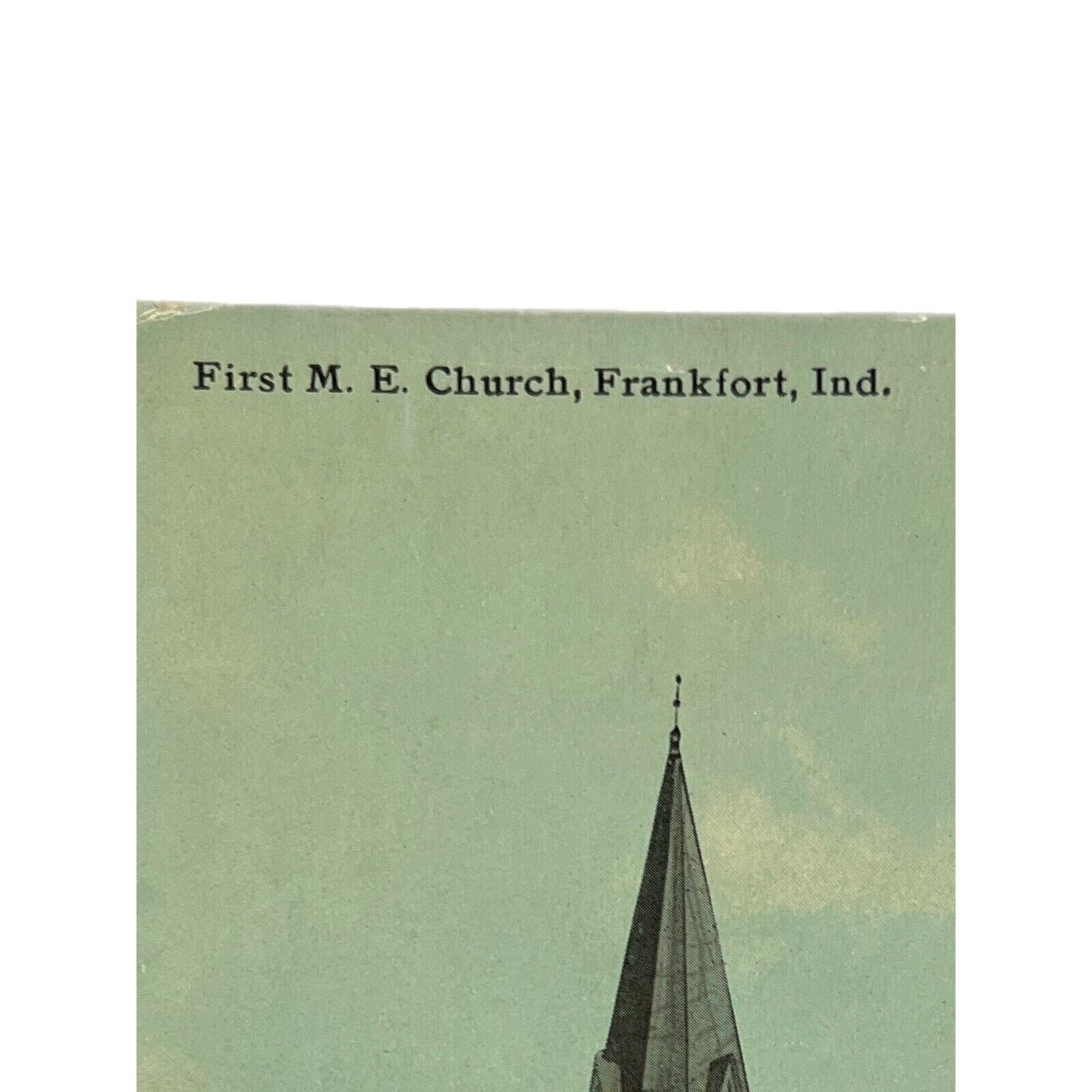 Antique Early 1900s Ephemera Lithograph Postcard First M.E. Church Frankfurt, IN