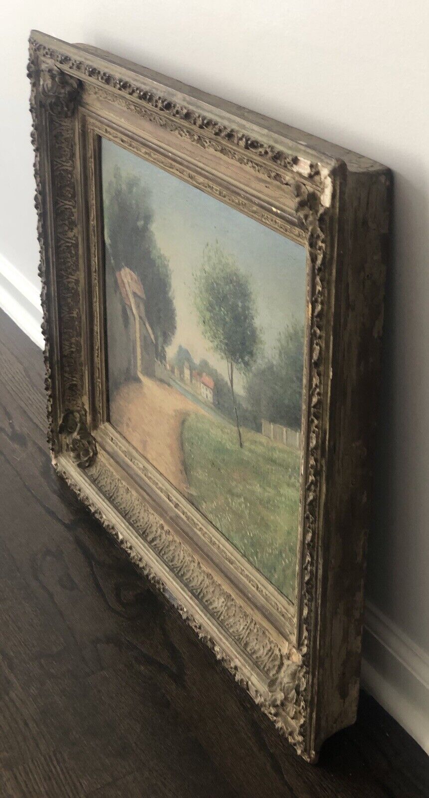 French antique oil painting: G. MORLET NORMANDY LANDSCAPE