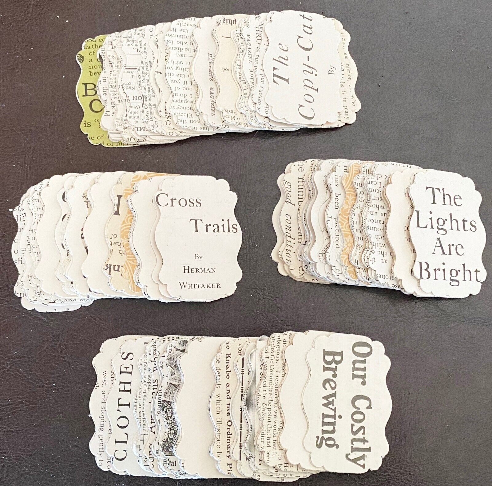 100pc Lot Die Cut Vtg Paper Label Punchies~Antique Magazine Pages&Old Ads c1900s
