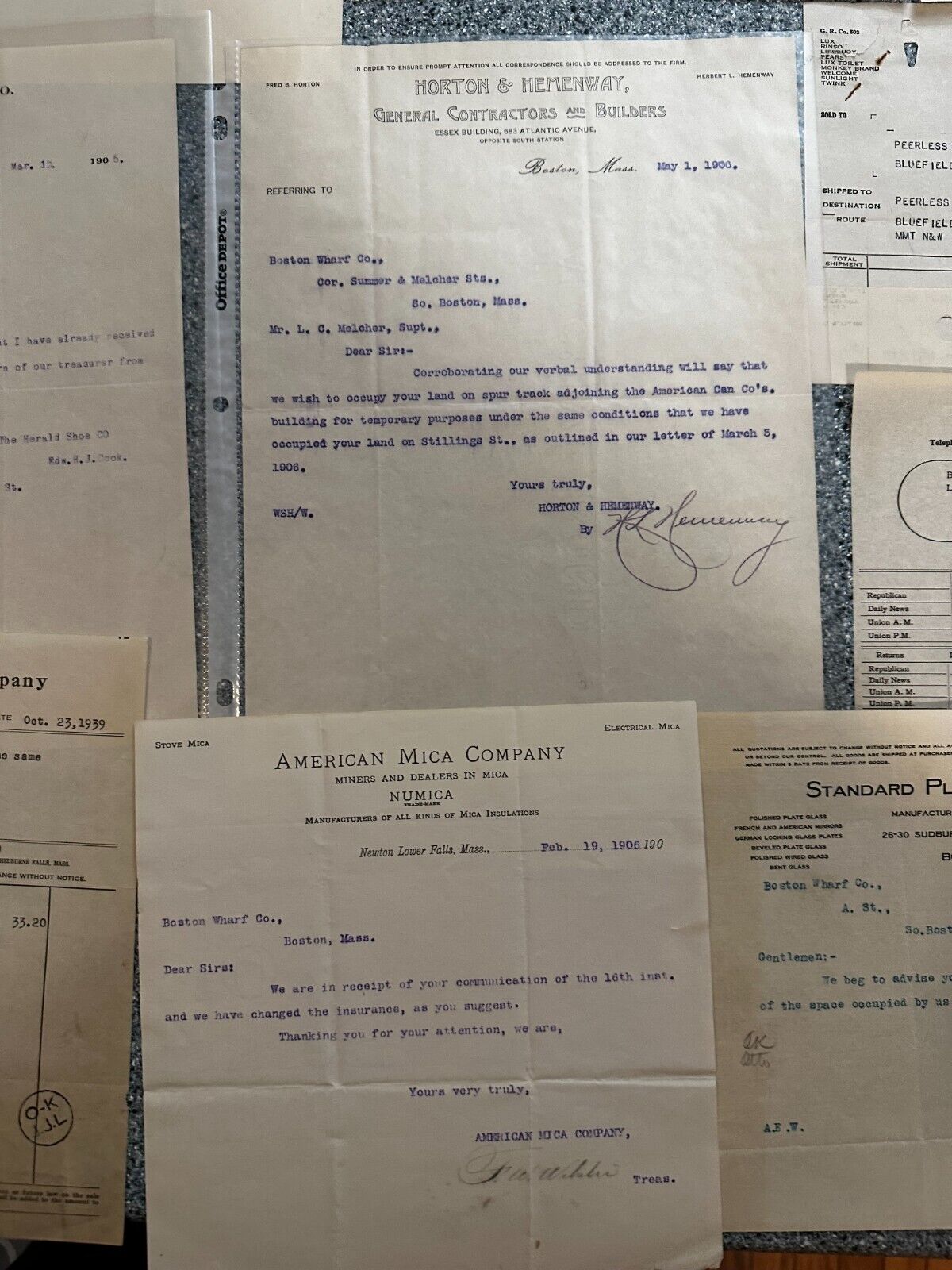 Massachusetts Area Ephemera Lot 19 Pieces Early 1900s Receipts Boston Wharf 