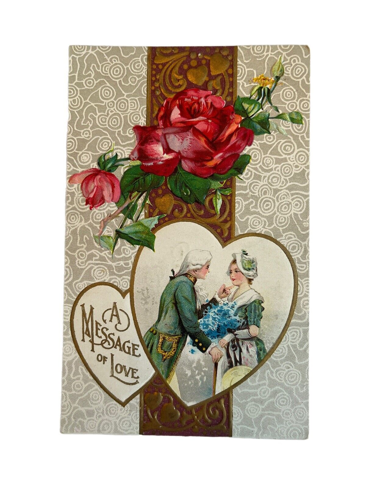 Antique Early 1900s Ephemera Valentine Postcard Edwardian Era Lovers Roses Heart
