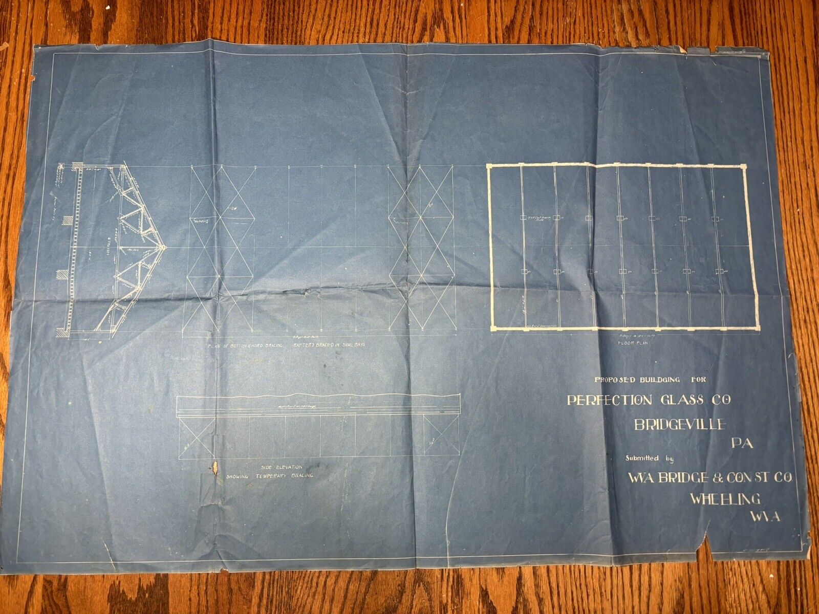 Vintage 1900s Bridgeville Pa Perfection Glass Co Architectural Factory Blueprint